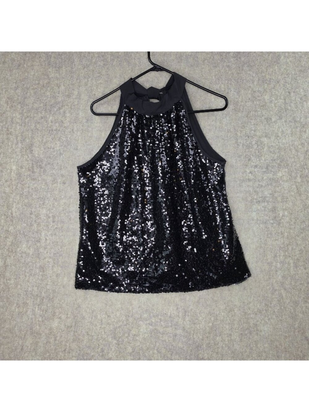 Shein Women's Sequin Halter Top Black Size L Sleeveless High Neck Lightweight